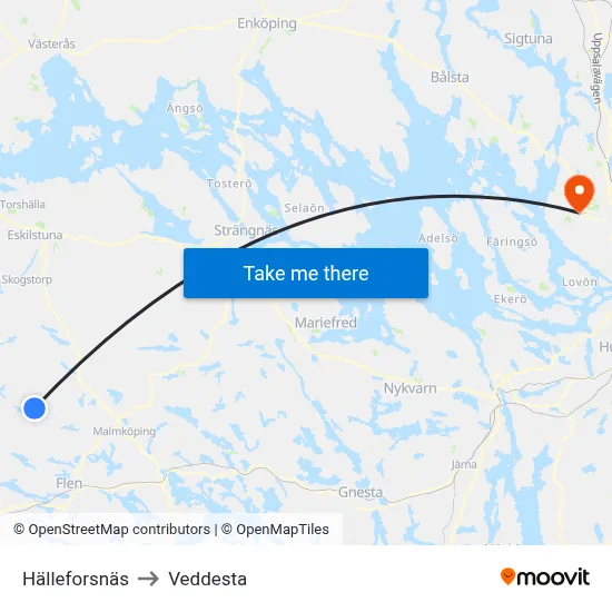 Hälleforsnäs to Veddesta map