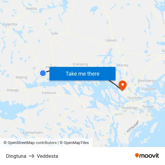 Dingtuna to Veddesta map