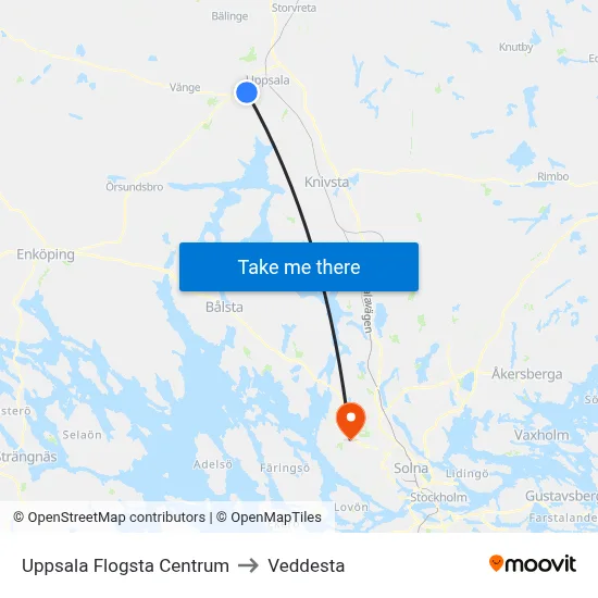 Uppsala Flogsta Centrum to Veddesta map