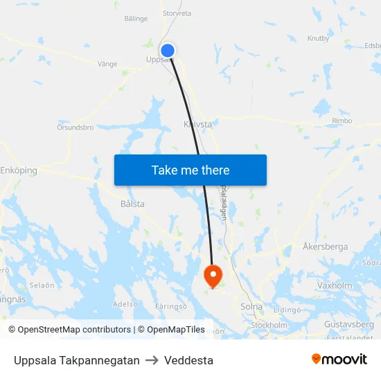 Uppsala Takpannegatan to Veddesta map