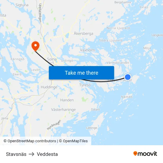 Stavsnäs to Veddesta map