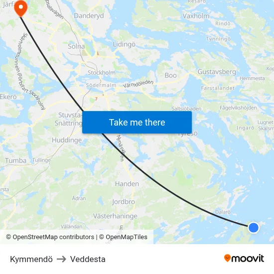 Kymmendö to Veddesta map
