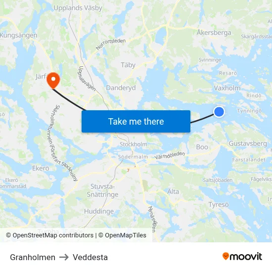 Granholmen to Veddesta map