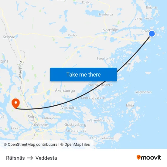 Räfsnäs to Veddesta map