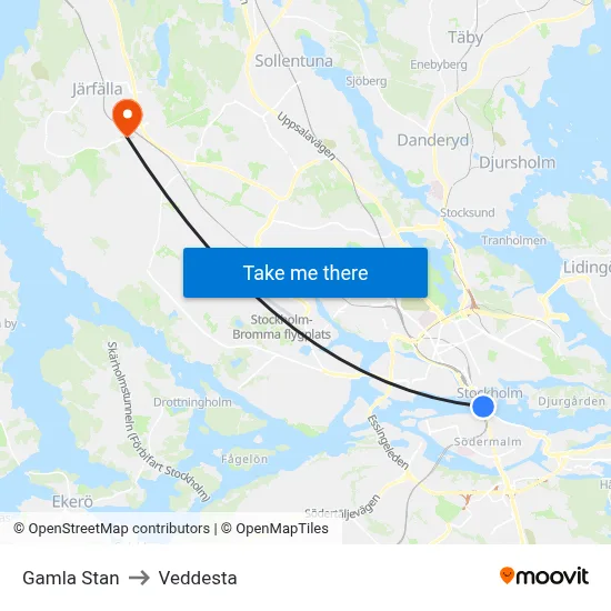 Gamla Stan to Veddesta map