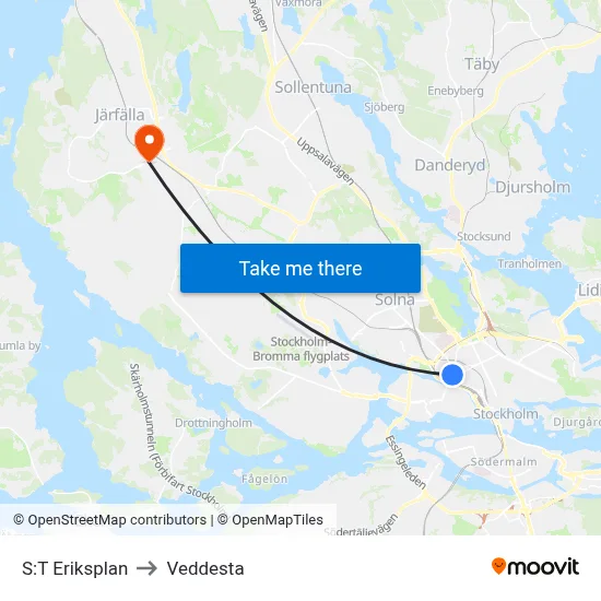 S:T Eriksplan to Veddesta map