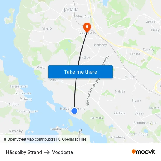 Hässelby Strand to Veddesta map