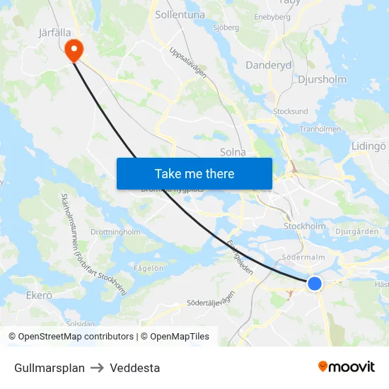 Gullmarsplan to Veddesta map