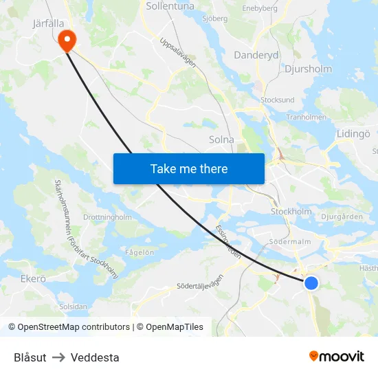 Blåsut to Veddesta map