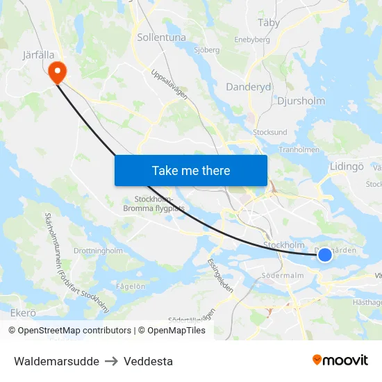 Waldemarsudde to Veddesta map