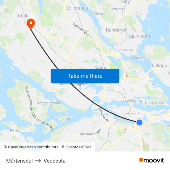 Mårtensdal to Veddesta map