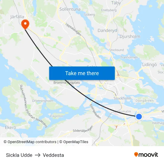 Sickla Udde to Veddesta map