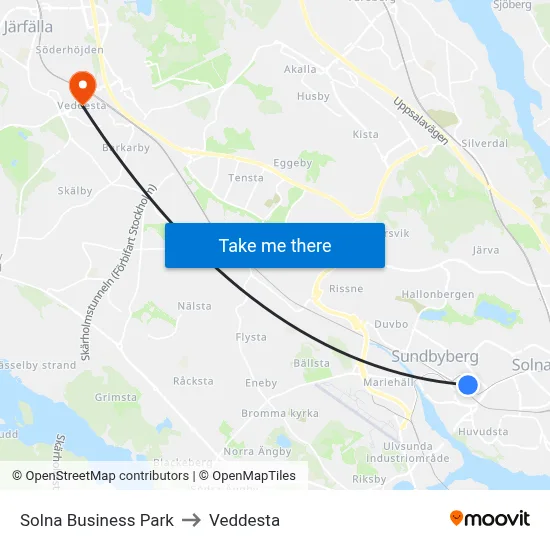 Solna Business Park to Veddesta map