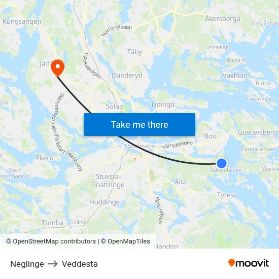 Neglinge to Veddesta map