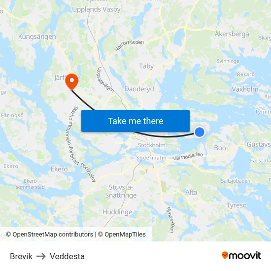 Brevik to Veddesta map