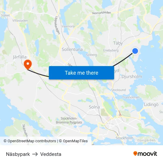 Näsbypark to Veddesta map