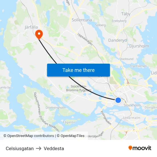 Celsiusgatan to Veddesta map