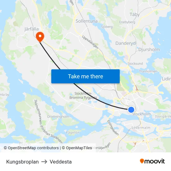 Kungsbroplan to Veddesta map