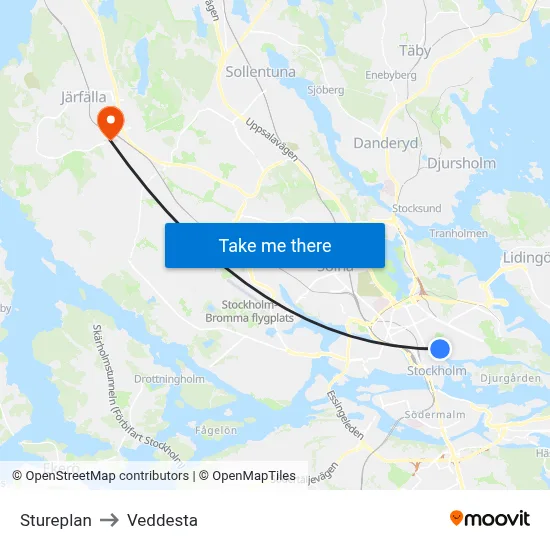 Stureplan to Veddesta map