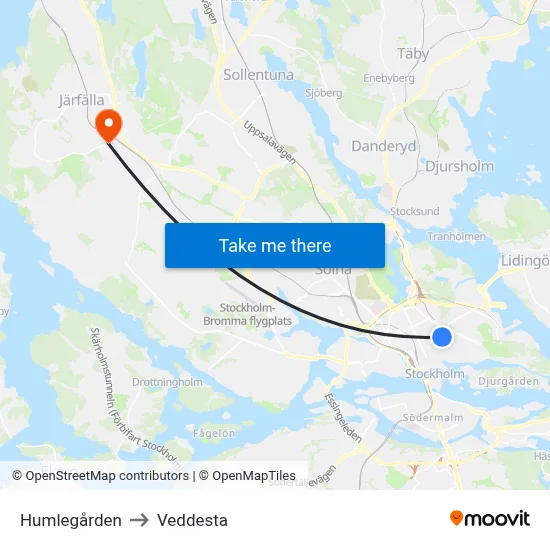 Humlegården to Veddesta map