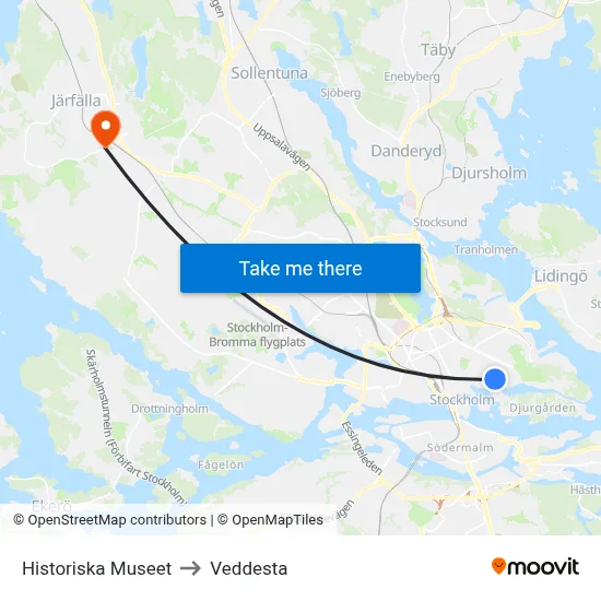 Historiska Museet to Veddesta map