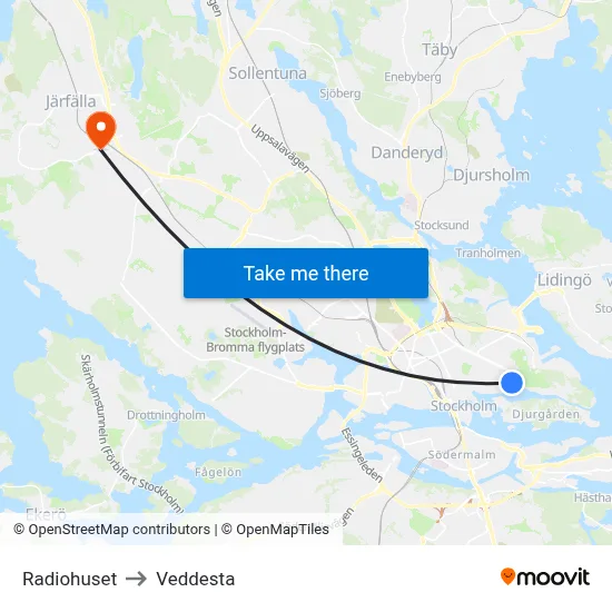 Radiohuset to Veddesta map