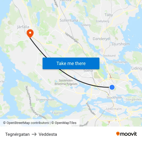Tegnérgatan to Veddesta map