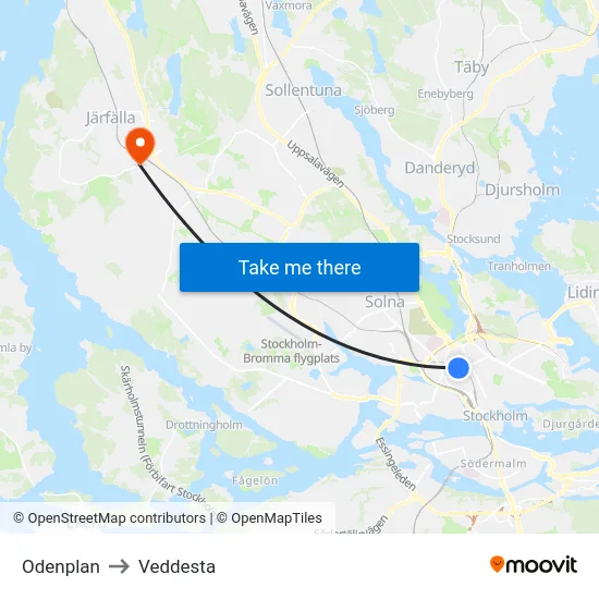 Odenplan to Veddesta map