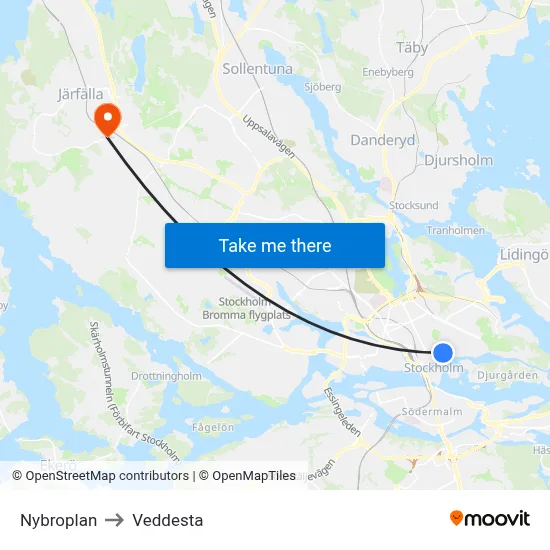 Nybroplan to Veddesta map