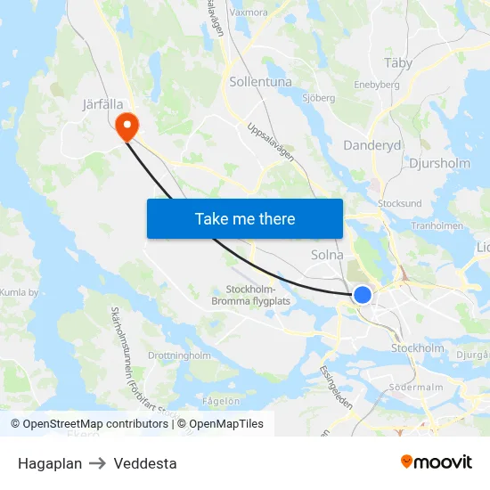 Hagaplan to Veddesta map