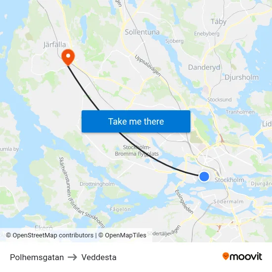 Polhemsgatan to Veddesta map