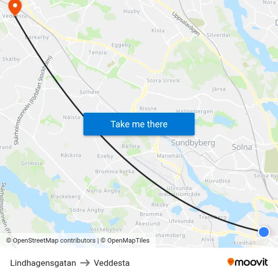 Lindhagensgatan to Veddesta map