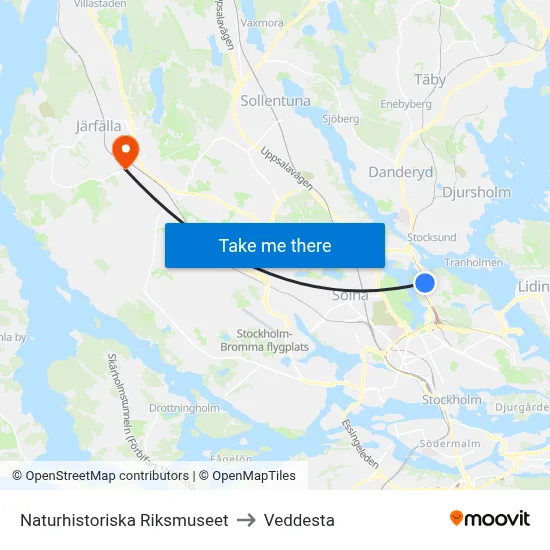 Naturhistoriska Riksmuseet to Veddesta map
