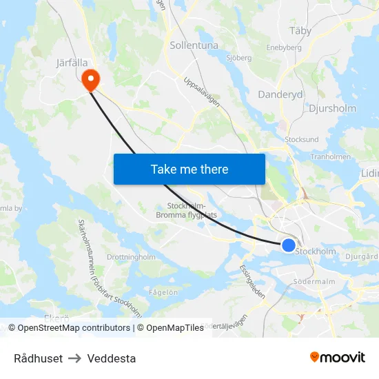 Rådhuset to Veddesta map