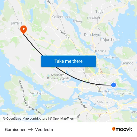 Garnisonen to Veddesta map