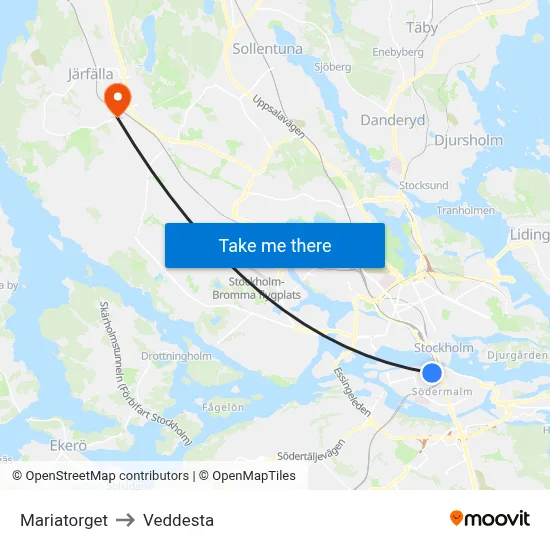 Mariatorget to Veddesta map