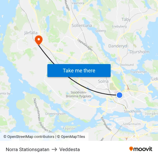 Norra Stationsgatan to Veddesta map