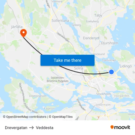 Drevergatan to Veddesta map