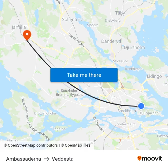 Ambassaderna to Veddesta map