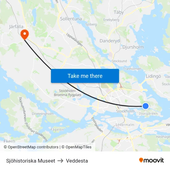 Sjöhistoriska Museet to Veddesta map