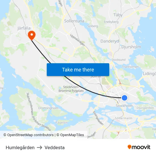 Humlegården to Veddesta map