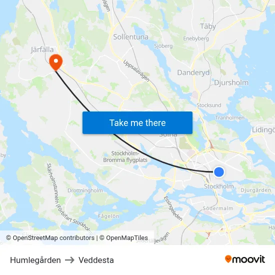 Humlegården to Veddesta map