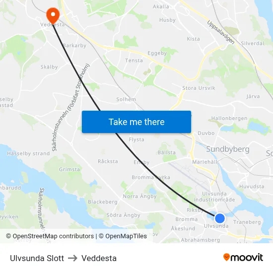 Ulvsunda Slott to Veddesta map
