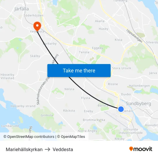Mariehällskyrkan to Veddesta map
