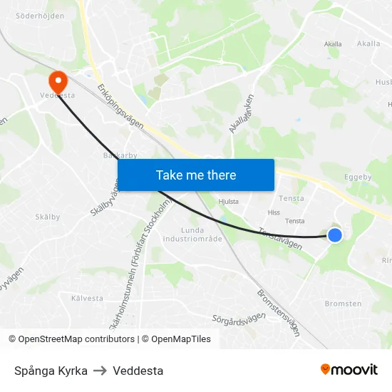 Spånga Kyrka to Veddesta map