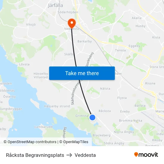 Råcksta Begravningsplats to Veddesta map