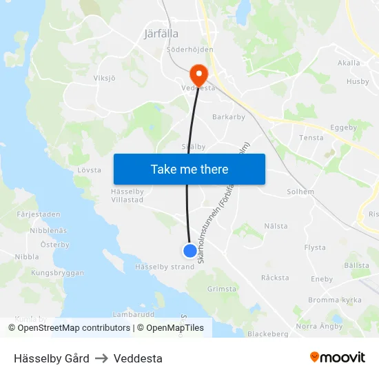 Hässelby Gård to Veddesta map