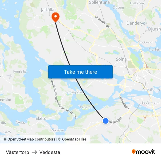 Västertorp to Veddesta map