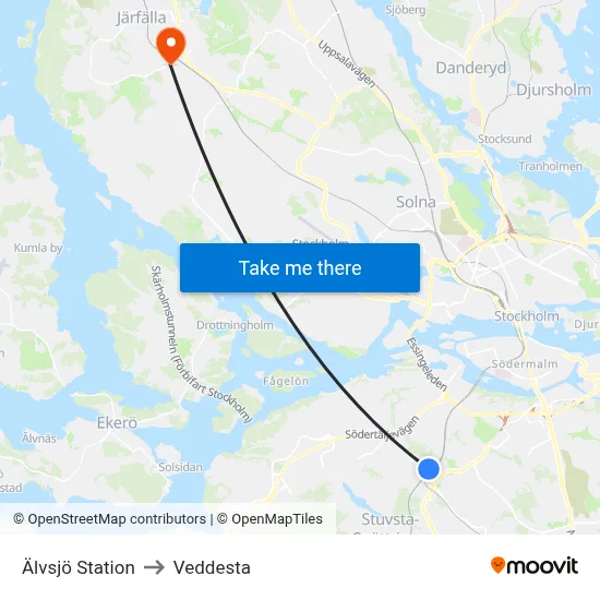 Älvsjö Station to Veddesta map
