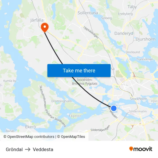 Gröndal to Veddesta map